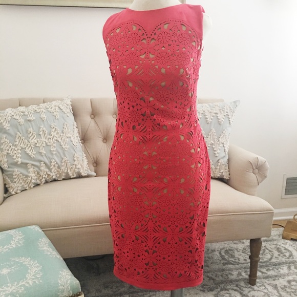 Tadashi Shoji Dresses & Skirts - •Tadashi Shoji• Bright Pink Laser-Cut Sheath Dress